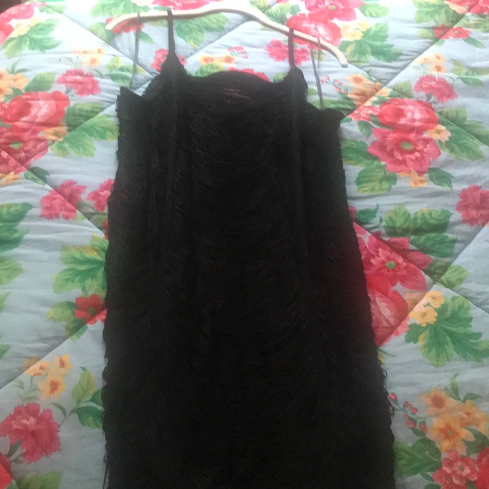Sexy Black Draped Fringe Camisole Dress